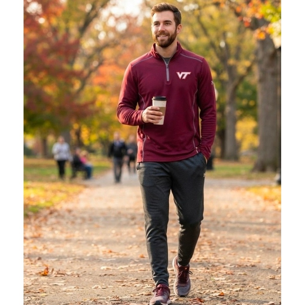 Under Armour Virginia Tech VT Hokies Mens XL Maroon 1/4 Zip Pullover Loose Fit